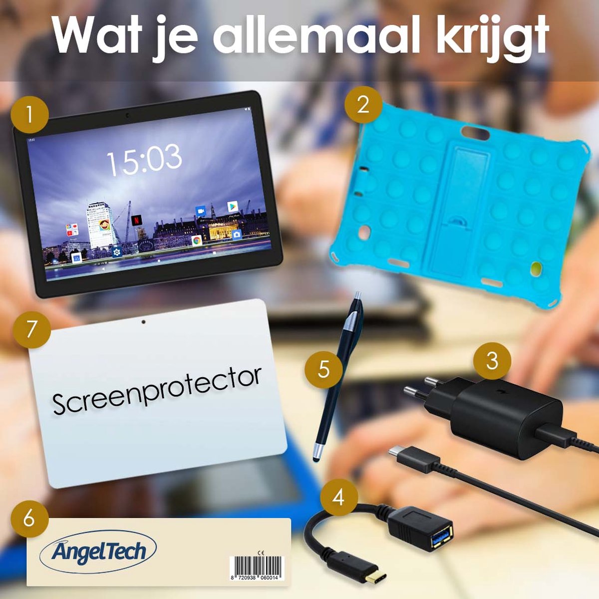 Wat zit er in de doos Angeltech Kindertablet XL