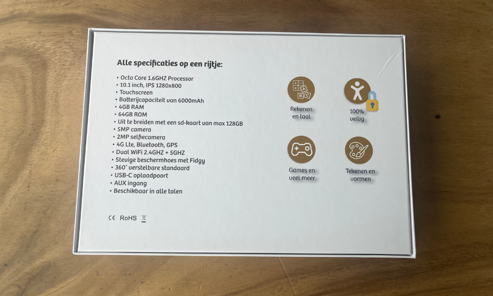 Achterkant doos AngelTech kindertablet