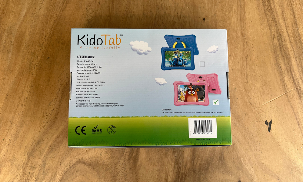 KidoTabKidoTab Kindertablet achterkant doos KidoTab Kindertablet achterkant doos