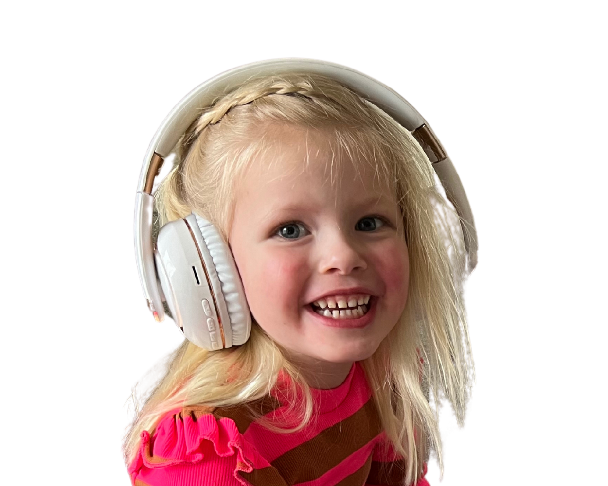 Meisje met een DEPLAY Headphone op het hoofd Meisje met een DEPLAY Headphone op het hoofd