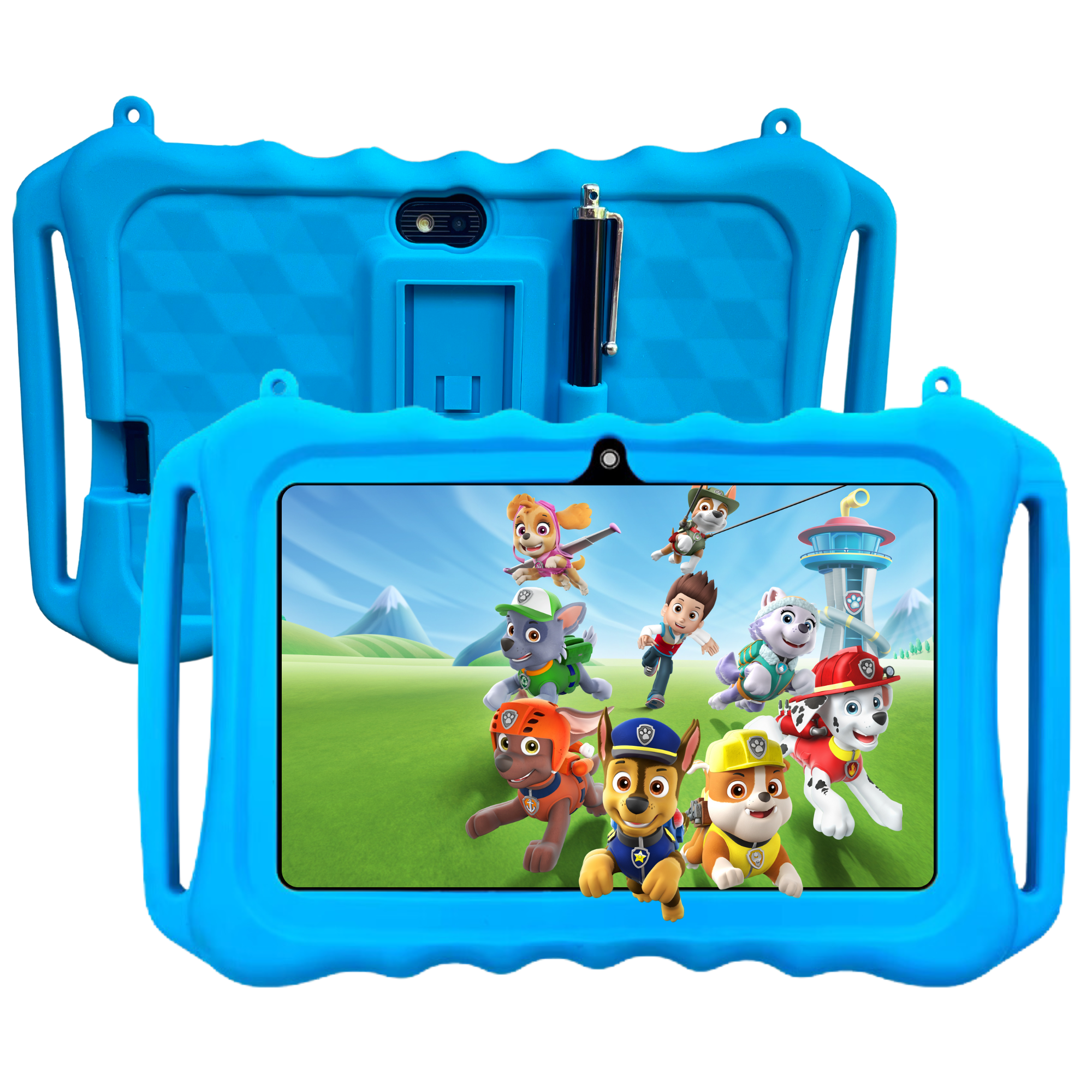 Blauwe kindertablet Mini Tinyplay voor en achterkant